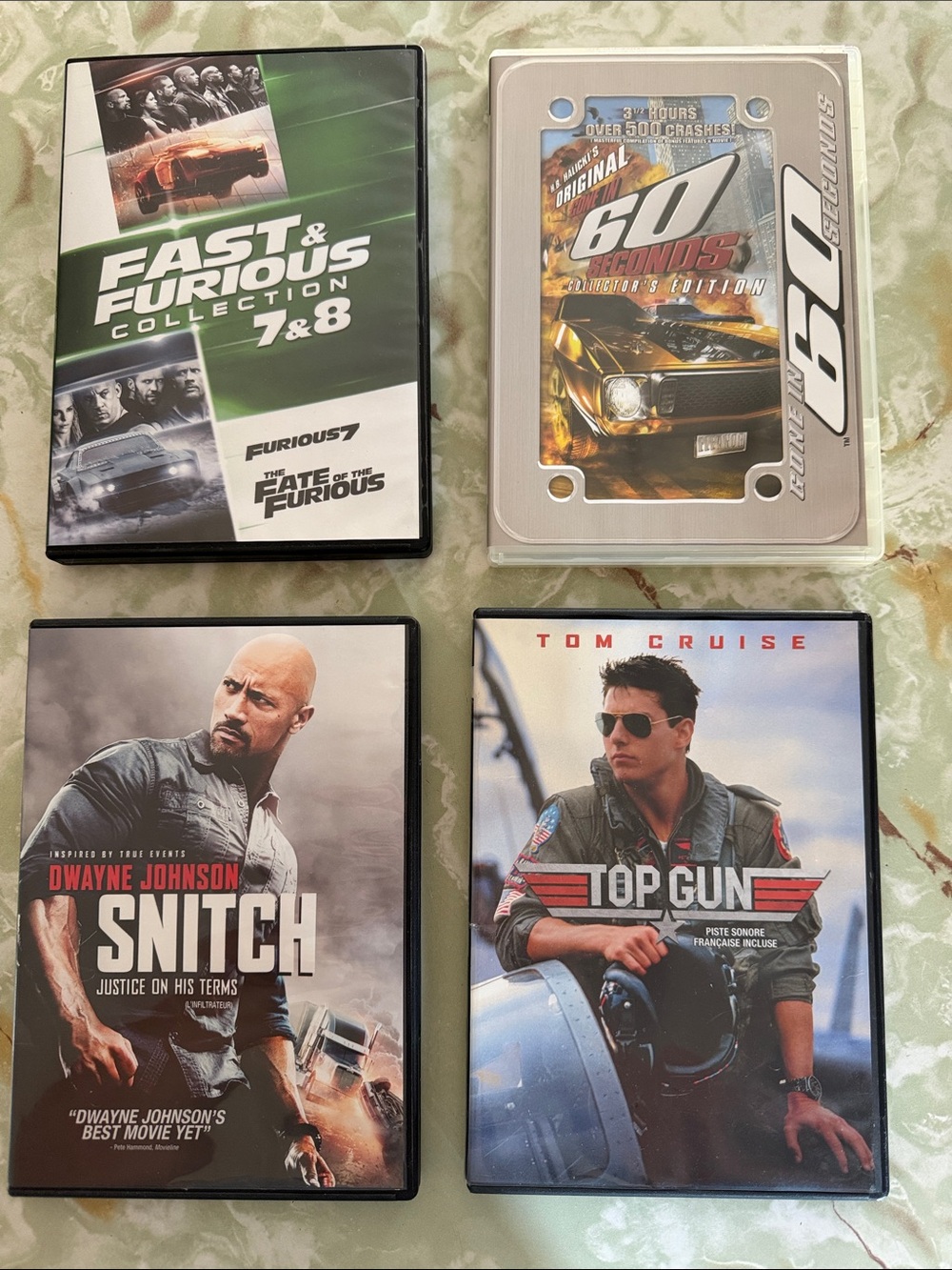 Fast & Furious / 60 Seconds / Snitch / Top Gun DVD Bundle -Action movies